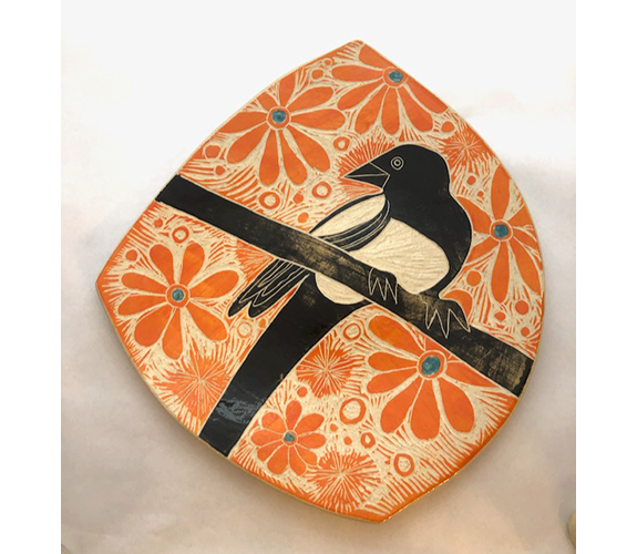 "Magpie with Orange Flowers" by Julia Janeway